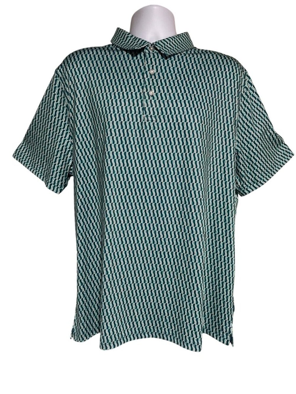 Members Mark Mens Patterned Performance Polo Shirt X-Large Green Wavy Design
